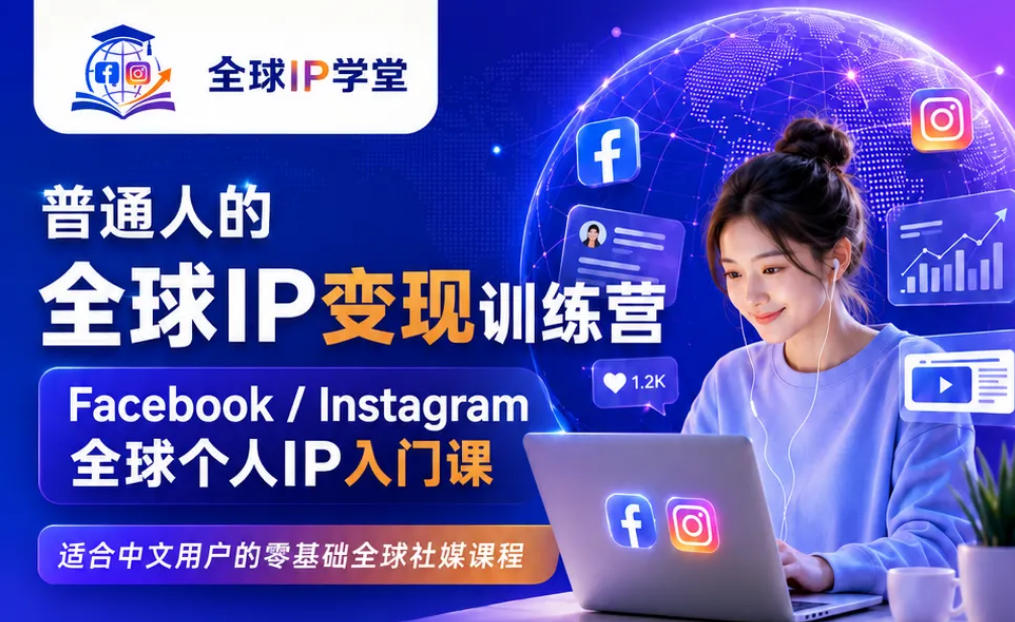 普通人的全球IP变现训练营，Facebook/Instagram全球个人IP入门课，零基础全球社媒课程|淘骐网赚资源库