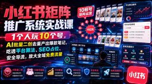 小红书矩阵推广系统实战课｜1个人玩10个号，AI批量二创去重产出爆款笔记，吃透平台算法、SEO占位、安全导流，放大全域免费流量|淘骐网赚资源库