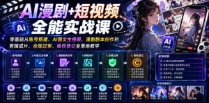 AI漫剧+短视频全能实战课｜零基础从账号搭建、AI图文生视频、漫剧剧本创作到剪辑成片、合规过审、版权登记全落地教学|淘骐网赚资源库