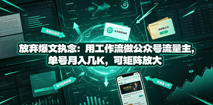 放弃爆文执念：用工作流做公众号流量主，单号月入几K，可矩阵放大|淘骐网赚资源库