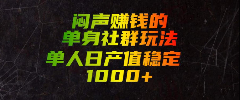 闷声賺钱的单身社群玩法，单人日产值稳定1000+【揭秘】|淘骐网赚资源库