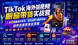 TikTok海外短视频橱窗带货实战营｜从0搭建海外账号，算法运营+爆款内容+自然流量变现全流程|淘骐网赚资源库