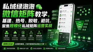 私域绿泡泡微信矩阵教学,基建、热号、脱敏、避坑,聚焦规模化私域矩阵运营实战|淘骐网赚资源库