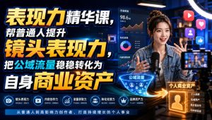 表现力精华课,帮普通人提升镜头表现力,把公域流量稳稳转化为自身商业资产|淘骐网赚资源库