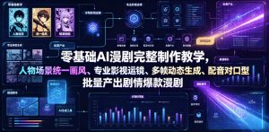 零基础AI漫剧完整制作教学，人物场景统一画风、专业影视运镜、多帧动态生成、配音对口型，批量产出剧情爆款漫剧|淘骐网赚资源库