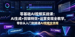 零基础AI视频实战课:AI生成+剪辑特效+运营变现全教学,带你从入门到精通AI视频全流程|淘骐网赚资源库