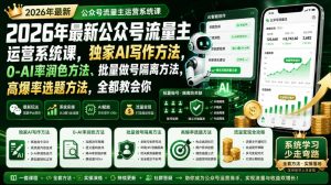 2026年最新公众号流量主运营系统课,独家AI写作方法,0-AI率润色方法、批量做号隔离方法、高爆率选题方法,全都教会你|淘骐网赚资源库