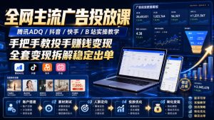 全网主流广告投放课，腾讯ADQ / 抖音 / 快手 / B 站实操教学，手把手教投手赚钱变现，全套变现拆解稳定出单|淘骐网赚资源库