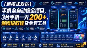 【新模式发布】手机全自动撸金项目，3台手机一天200+，保姆级教程及全套工具【揭秘】|淘骐网赚资源库
