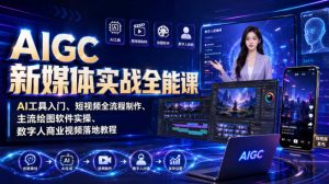 AIGC新媒体实战全能课|AI工具入门、短视频全流程制作、主流绘图软件实操、数字人商业视频落地教程|淘骐网赚资源库