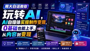 用大白话教你玩转AI,AI自媒体实操制作变现,0基础也能上手,从内容到变现|淘骐网赚资源库