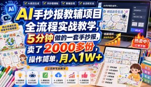 AI手抄报教辅项目全流程实战教学,5分钟做的一套手抄报,卖了2000多份,操作简单,月入1W+|淘骐网赚资源库