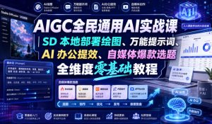 AIGC全民通用AI实战课|SD本地部署绘图、万能提示词、AI办公提效、自媒体爆款选题全维度零基础教程|淘骐网赚资源库