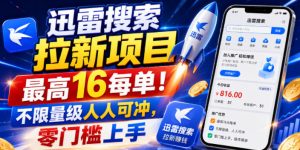 迅雷搜索拉新项目,最高16每单!不限量级人人可冲,零门槛上手(更新0731)|淘骐网赚资源库