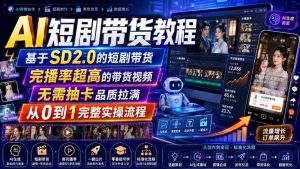 AI短剧带货教程,基于SD2.0的短剧带货,完播率超高的带货视频,无需抽卡品质拉满,从0到1完整实操流程|淘骐网赚资源库