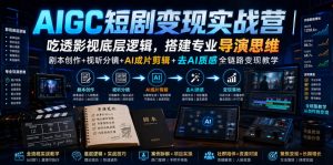 AIGC短剧变现实战营|吃透影视底层逻辑,搭建专业导演思维,剧本创作+视听分镜+AI成片剪辑+去AI质感全链路变现教学|淘骐网赚资源库