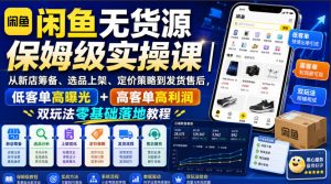 闲鱼无货源保姆级实操课|从新店筹备、选品上架、定价策略到发货售后,低客单高曝光+高客单高利润双玩法零基础落地教程|淘骐网赚资源库