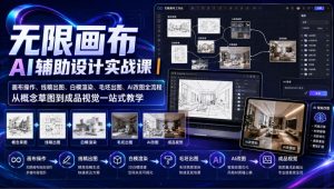 无限画布AI辅助设计实战课|画布操作、线稿出图、白模渲染、毛坯出图、AI改图全流程,从概念草图到成品视觉一站式教学|淘骐网赚资源库