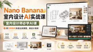 Nano Banana室内设计AI实战课,室内设计师必学AI课,用无限画布快速出效果图、做设计视频|淘骐网赚资源库
