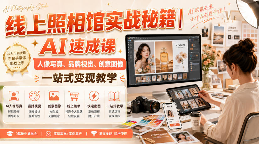 线上照相馆实战秘籍｜AI速成课，人像写真、品牌视觉、创意图像一站式变现教学|淘骐网赚资源库