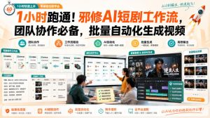 1小时跑通!邪修AI短剧工作流,团队协作必备,批量自动化生成视频|淘骐网赚资源库