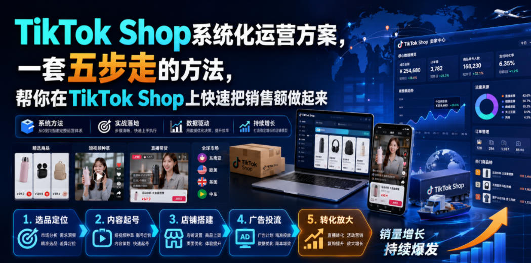 TikTok Shop系统化运营方案，一套五步走的方法，帮你在TikTok Shop上快速把销售额做起来【原创双语字幕】|淘骐网赚资源库