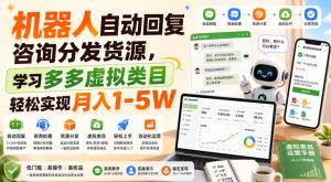 机器人自动回复咨询分发货源，学习多多虚拟类目轻松实现月入1-5W【揭秘】|淘骐网赚资源库