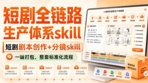 短剧全链路生产体系skill,短剧剧本创作+分镜skill,一键打包,整套标准化流程|淘骐网赚资源库