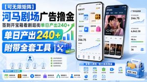 【可无限矩阵】河马剧场广告撸金,签到开宝箱看剧逛街单日产出240+,附带全套工具【揭秘】|淘骐网赚资源库