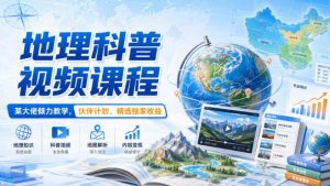 地理科普视频课程,某大佬倾力教学,伙伴计划、精选独家收益|淘骐网赚资源库