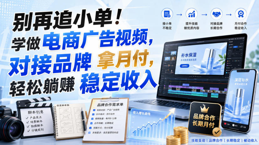 别再追小单！学做电商广告视频，对接品牌拿月付，轻松躺賺稳定收入【原创双语字幕】|淘骐网赚资源库