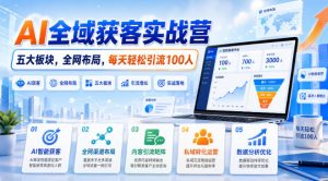 AI全域获客实战营,五大板块,全网布局,每天轻松引流100人|淘骐网赚资源库