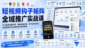 短视频钩子矩阵全域推广实战课|五大赛道流量布局、爆款选题文案、全平台排名优化、AI批量创作与私域导流全体系教程|淘骐网赚资源库