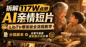 拆解117W点赞AI亲情短片,LibTV喂饭级全流程教学,分镜脚本+全套可直接复制提示词分享|淘骐网赚资源库