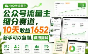 公众号流量主细分赛道，10天收益1652，新手可以复制，详细拆解|淘骐网赚资源库