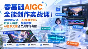 零基础AIGC全能创作实战课|AI绘画设计、AI视频生成、数字人制作、智能剪辑、AI音乐文案全工具落地教程|淘骐网赚资源库