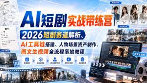 AI短剧实战带练营|2026短剧赛道解析、AI工具链搭建、人物场景资产制作、图文生视频全流程落地教程|淘骐网赚资源库