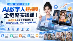 AI数字人短视频全链路实操课|从0到1搭建可变现数字人IP,批量产出口播、带货、Vlog爆款视频|淘骐网赚资源库