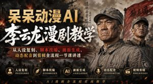 呆呆动漫AI李云龙漫剧教学,从人设复刻、脚本改编、画面生成、动态配音到剪辑全流程一节课讲透|淘骐网赚资源库