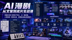 AI漫剧从文案到成片实战课|爆款文案13种钩子写法、AI一键改稿、人物场景一致性生成、多模型出图出视频技巧|淘骐网赚资源库