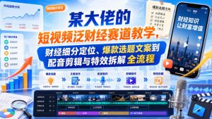 某大佬的短视频泛财经赛道教学,财经细分定位、爆款选题文案到配音剪辑与特效拆解全流程|淘骐网赚资源库