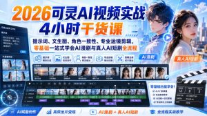 2026可灵AI视频实战4小时干货课｜提示词、文生图、角色一致性、专业运镜剪辑，零基础一站式学会AI漫剧与真人AI短剧全流程|淘骐网赚资源库