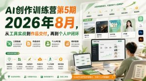 AI创作训练营第5期2026年8月，从工具实战到作品交付，再到个人IP闭环|淘骐网赚资源库