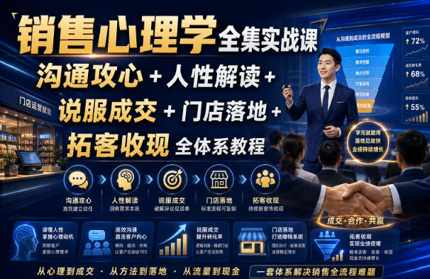 销售心理学全集实战课｜沟通攻心+人性解读+说服成交+门店落地+拓客收现全体系教程|淘骐网赚资源库
