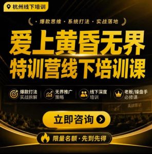 爱上黄昏无界特训营AI推广实战7月27-30杭州线下课,AI落地淘宝最完整的课程,学天猫淘宝的老板必看|淘骐网赚资源库