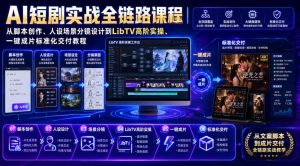 AI短剧实战全链路课程|从脚本创作、人设场景分镜设计到LibTV高阶实操、一键成片标准化交付教程|淘骐网赚资源库