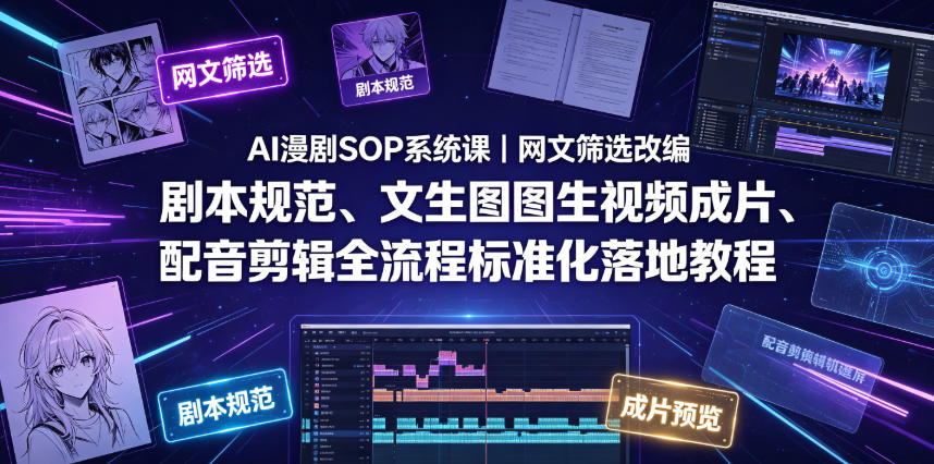 AI漫剧SOP系统课｜网文筛选改编、剧本规范、文生图图生视频成片、配音剪辑全流程标准化落地教程（更新0810）|淘骐网赚资源库