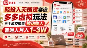 轻投入无囤货赛道,多多虚拟玩法自主成交带来被动收入,普通人月入1-3W|淘骐网赚资源库