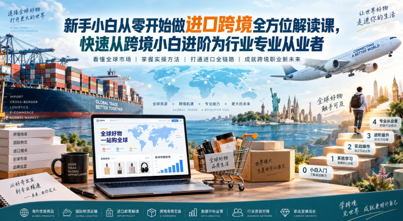 新手小白从零开始做进口跨境全方位解读课，快速从跨境小白进阶为行业专业从业者|淘骐网赚资源库