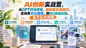 AI创新实战营,从GPT对话逻辑、高阶提示词技巧、全场景办公提效,到MJ绘画出图,全方位AI赋能|淘骐网赚资源库